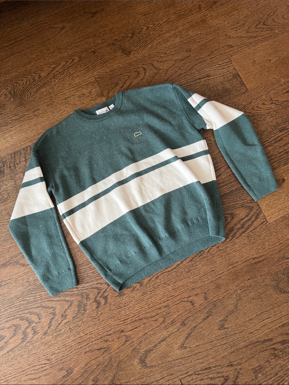 Lacoste Kids Green and White Striped Crewneck Sweater - Picture 4 of 6